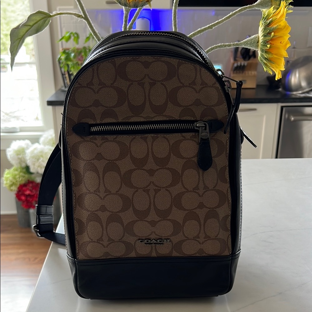 Coach Brown and Black Monogram Backpack